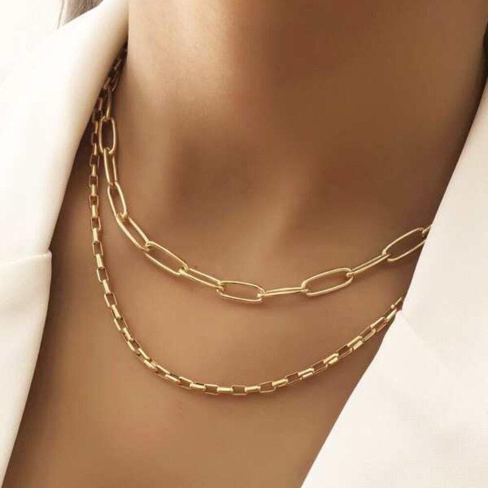 18K Gold Filled Paperclip & Box Chain Necklace Set (14.96 + 1.97, 17.72 + 1.97 )